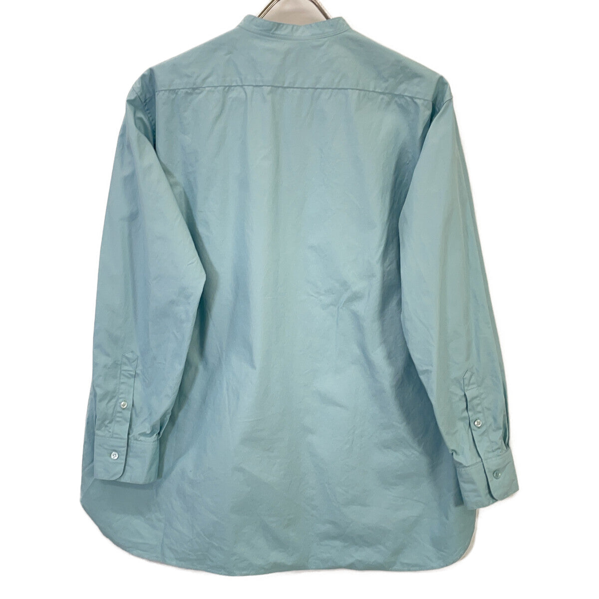 DRAWER Blue Cotton Bustle Fly-Front Stand Collar Shirt Top