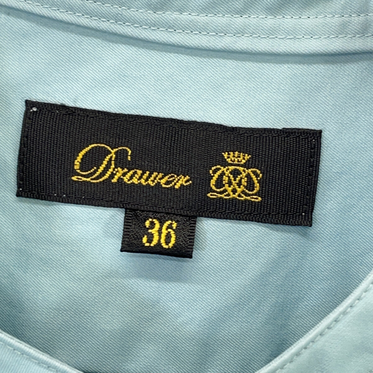 DRAWER Blue Cotton Bustle Fly-Front Stand Collar Shirt Top