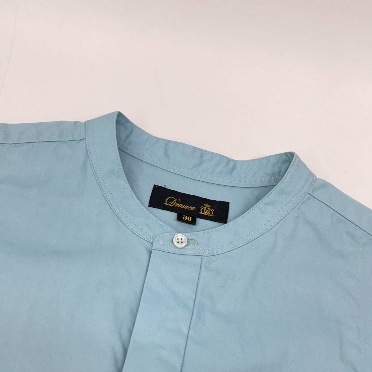 DRAWER Blue Cotton Bustle Fly-Front Stand Collar Shirt Top