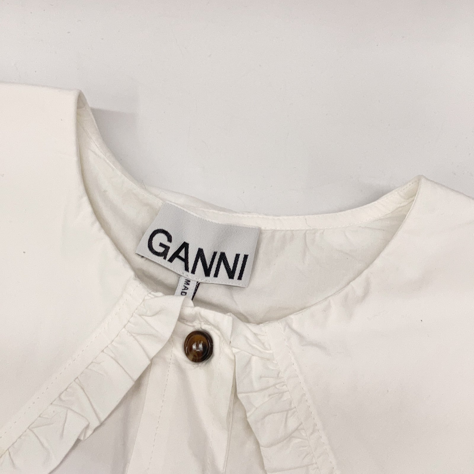 GANNI ガニー BA.D 6027 ホワイト ビックカラー ノースリーブ ブラウス トップス