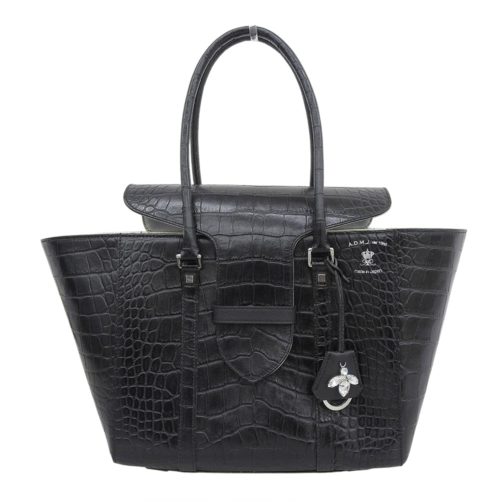 A.D.M.J. Accessoires De Mademoiselle ADMJ 新品同様 CROCOEMBOSSING BEE MOTIF BELT ACCENT TOTEBAG 25cm トートバッグ レディース ブラック トートバッグ