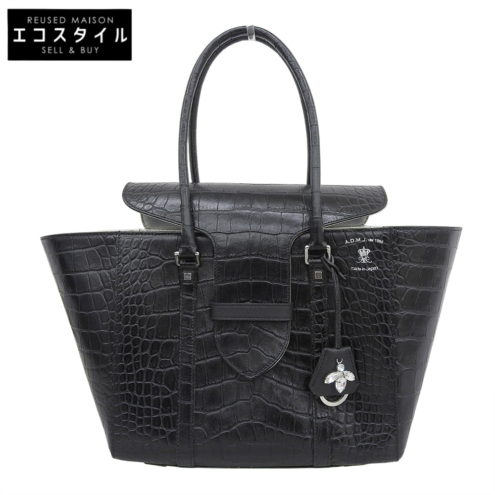 A.D.M.J. Accessoires De Mademoiselle ADMJ 新品同様 CROCOEMBOSSING BEE MOTIF BELT ACCENT TOTEBAG 25cm トートバッグ レディース ブラック トートバッグ