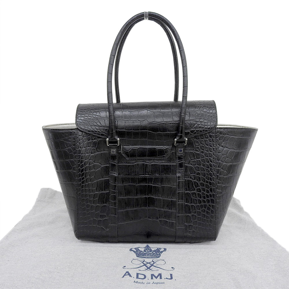 A.D.M.J. Accessoires De Mademoiselle ADMJ 新品同様 CROCOEMBOSSING BEE MOTIF BELT ACCENT TOTEBAG 25cm トートバッグ レディース ブラック トートバッグ