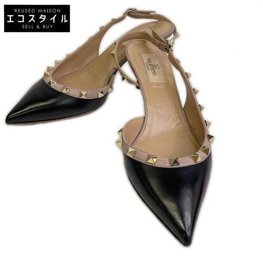Valentino Garavani ヴァレンティノガラヴァーニ ブラック ロックスタッズ スリングバックパンプス シューズ