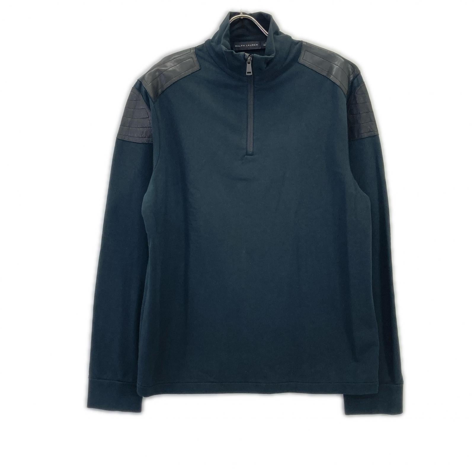 Ralph Lauren Black Label ラルフローレンブラックレーベル ブラック ラムレザー パッチ ハーフZIP トレーナー トップス