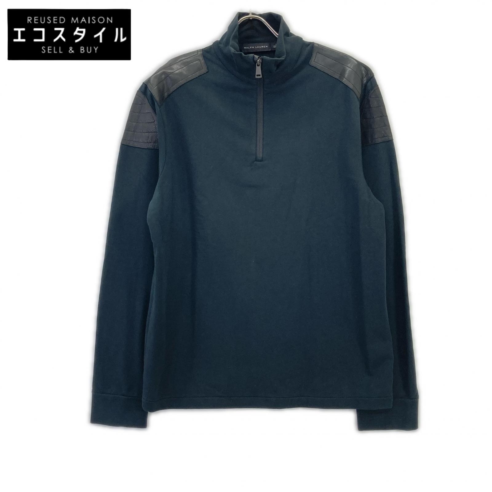 Ralph Lauren Black Label ラルフローレンブラックレーベル ブラック ラムレザー パッチ ハーフZIP トレーナー トップス