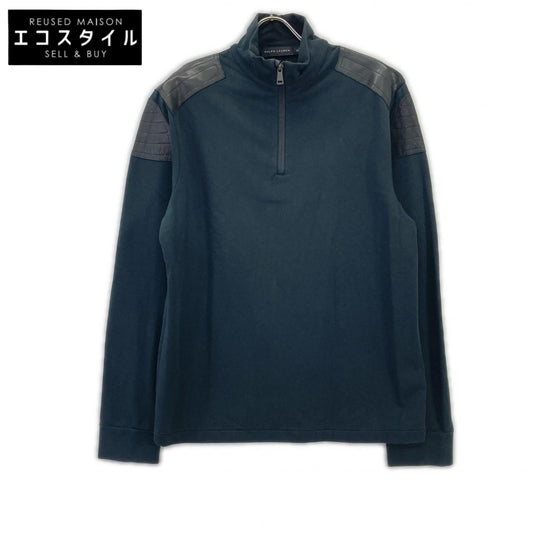 Ralph Lauren Black Label ラルフローレンブラックレーベル ブラック ラムレザー パッチ ハーフZIP トレーナー トップス