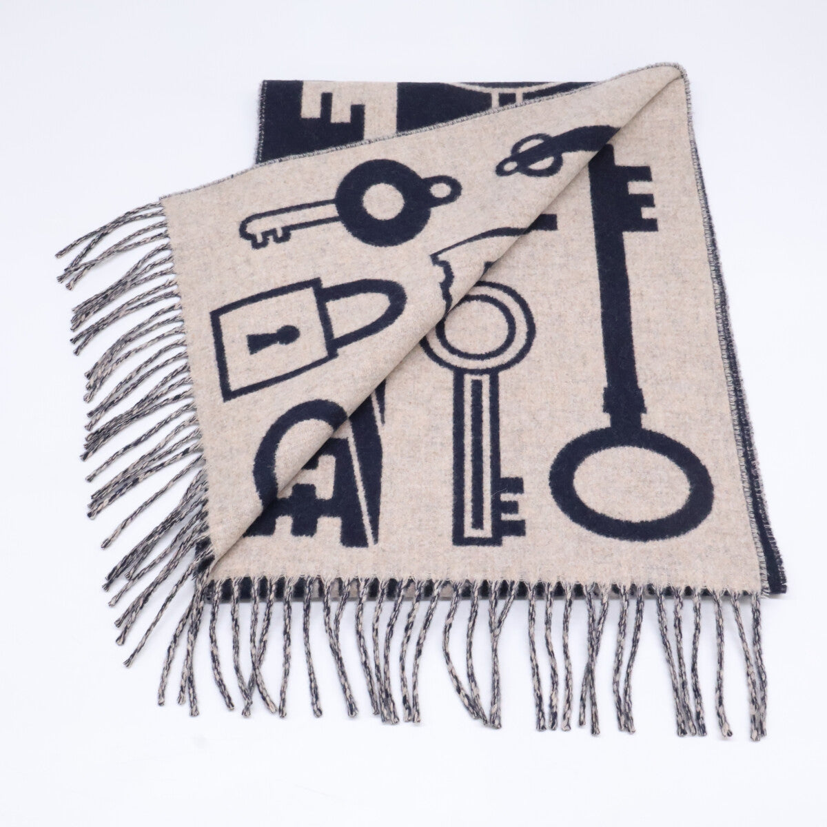 HERMES エルメス 【美品】24AW H259142S カザック キー コレクション カシミヤ マフラー
