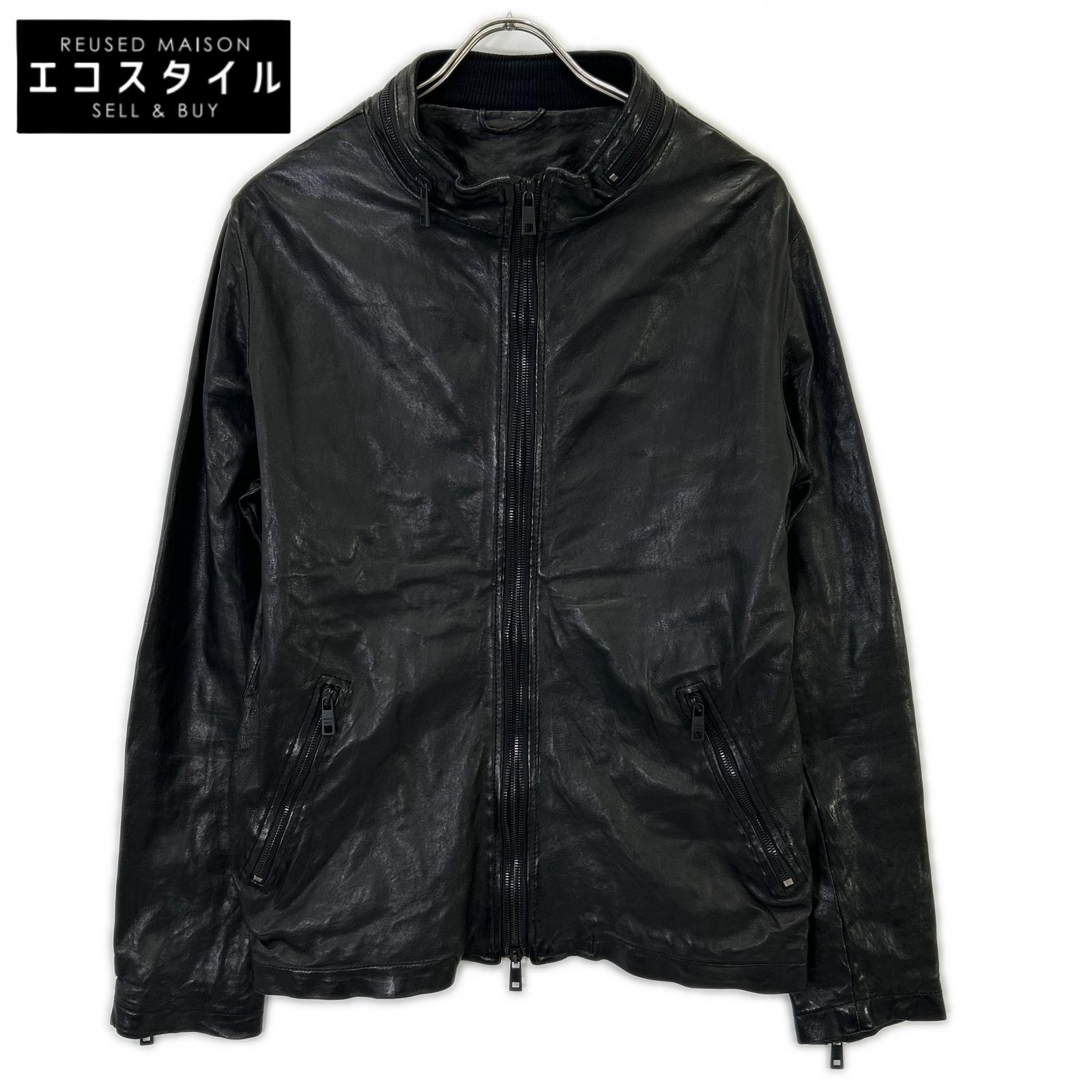 GIORGIOBRATO ジョルジオブラット GU18S8681B ﾌﾞﾗｯｸ ｼｰﾌﾟｽｷﾝ ﾗﾑﾚｻﾞｰ ﾌﾞﾙｿﾞﾝｼﾞｬｹｯﾄ ジャケット 48