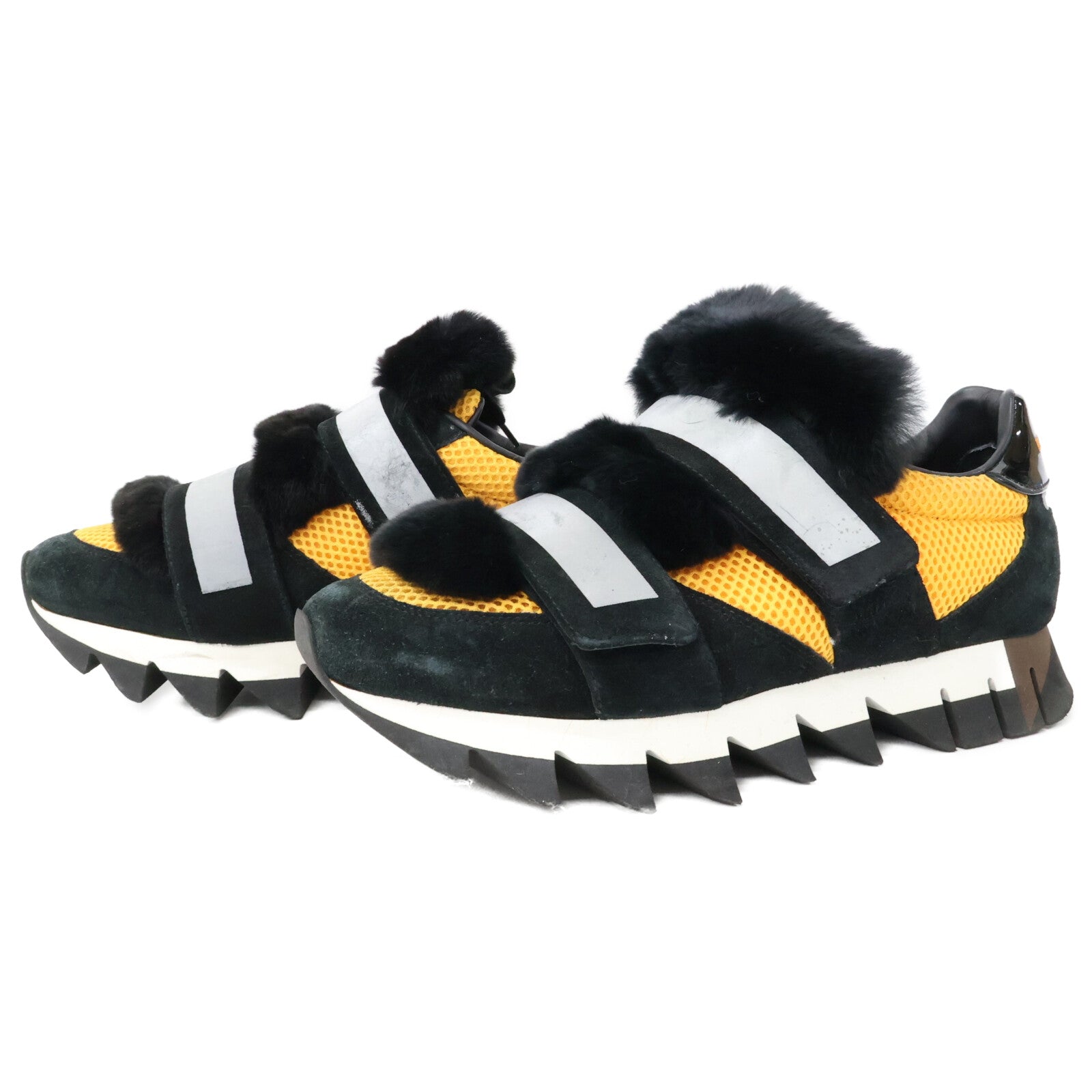 DOLCE&GABBANA ドルチェアンドガッバーナ ブラック×オレンジ カプリ ラビットファー スニーカー シューズ