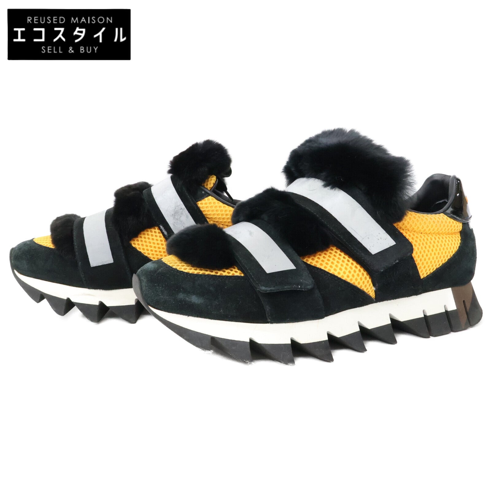 DOLCE&GABBANA ドルチェアンドガッバーナ ブラック×オレンジ カプリ ラビットファー スニーカー シューズ