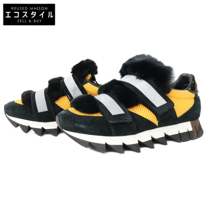 DOLCE&GABBANA ドルチェアンドガッバーナ ブラック×オレンジ カプリ ラビットファー スニーカー シューズ