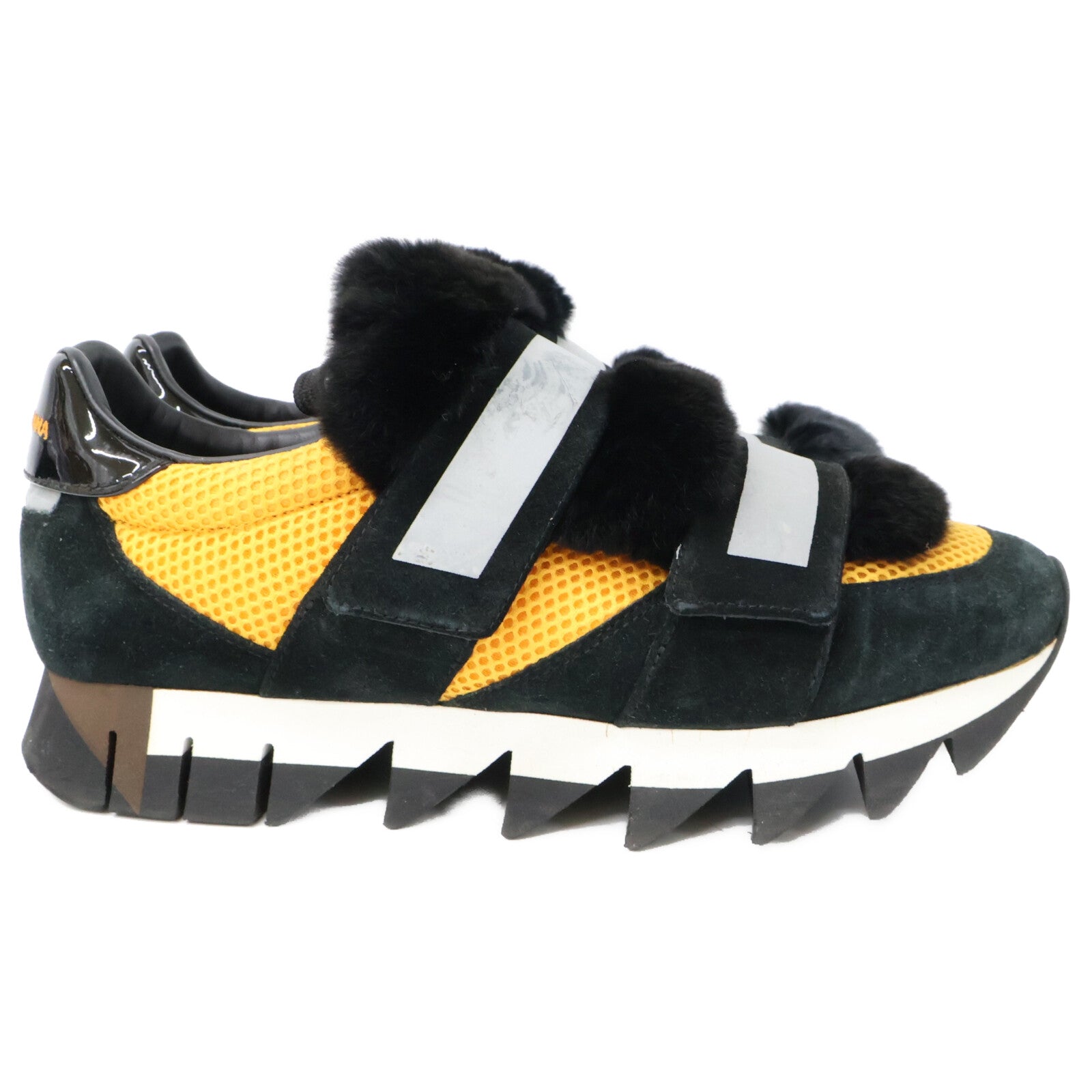 DOLCE&GABBANA ドルチェアンドガッバーナ ブラック×オレンジ カプリ ラビットファー スニーカー シューズ