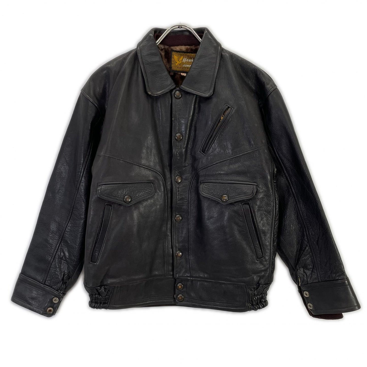 【hawks jumper】ﾌﾞﾗｯｸ ﾚｻﾞｰ ﾗｲﾀﾞｰｽｼﾞｬｹｯﾄ ジャケット 特大 メンズ