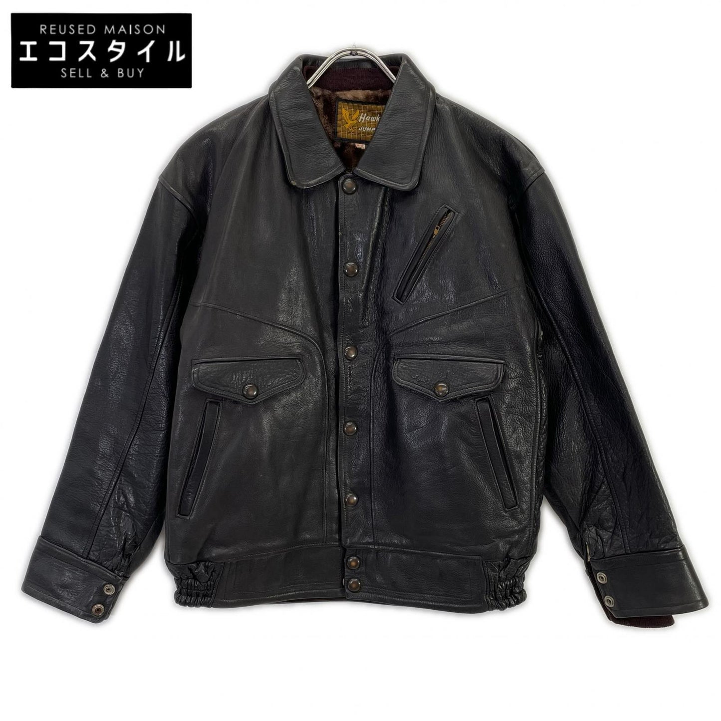 【hawks jumper】ﾌﾞﾗｯｸ ﾚｻﾞｰ ﾗｲﾀﾞｰｽｼﾞｬｹｯﾄ ジャケット 特大 メンズ