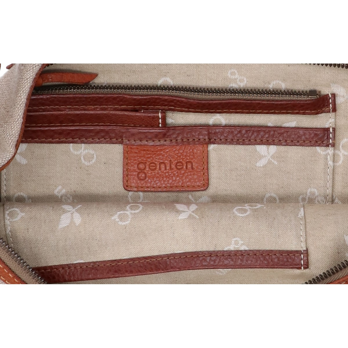 genten ゲンテン ブラウン レザー×キャンバス ショルダーバッグ genten ゲンテン ブラウン レザー×キャンバス ショルダーバッグ