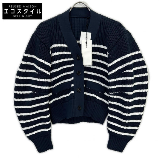 sacai サカイ 23-06490 ネイビー×ホワイト ホリゾンタル ストライプ クロップド ニット カーディガン トップス