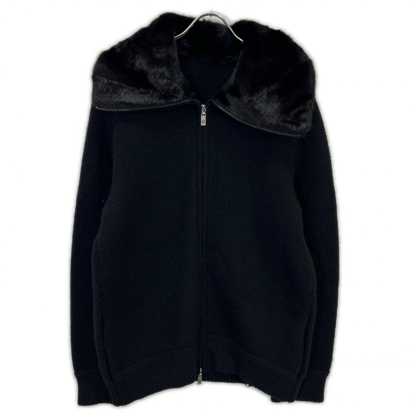 Black 100% Cashmere Back Skull Mink Fur Knit Jacket Jacket Men's