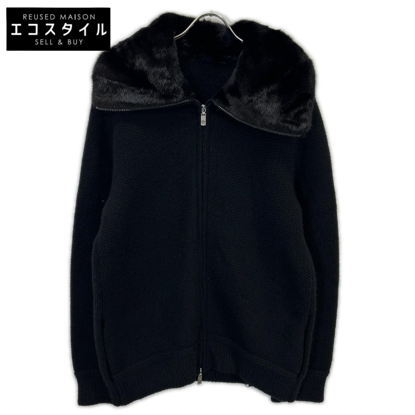 Black 100% Cashmere Back Skull Mink Fur Knit Jacket Jacket Men's