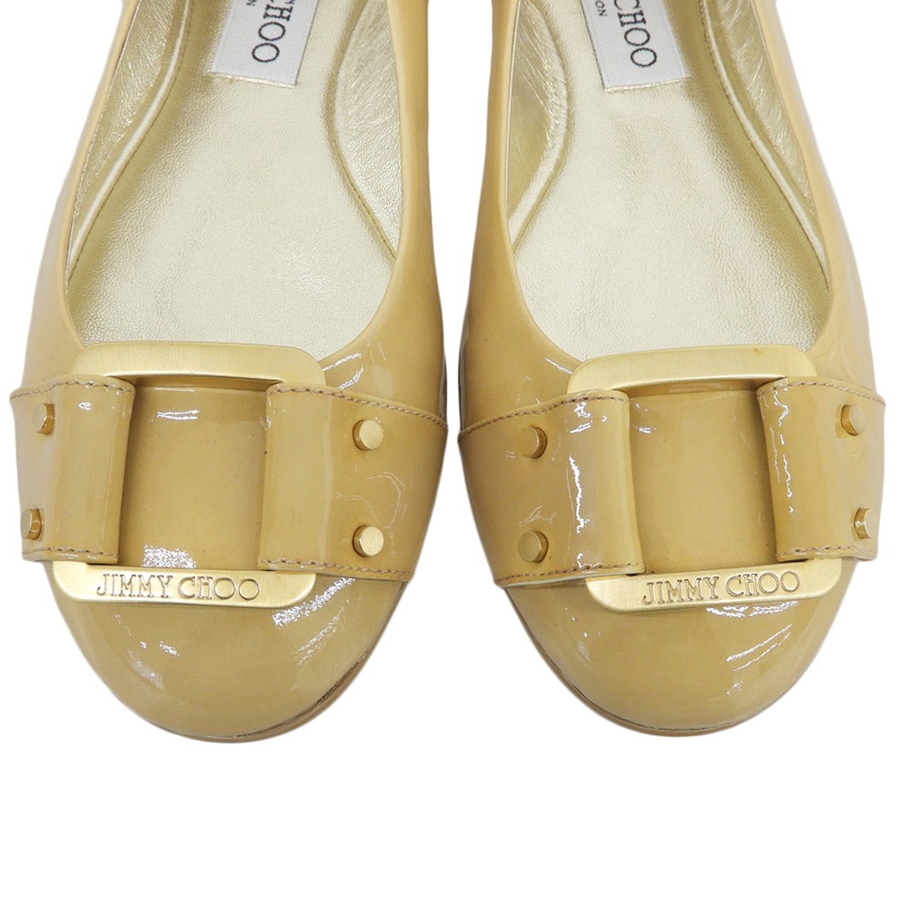 JIMMY CHOO ジミーチュウ 美品 Morse パテント フラットパンプス シューズ レディース ベージュ 36 シューズ 36