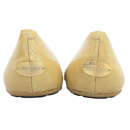 JIMMY CHOO ジミーチュウ 美品 Morse パテント フラットパンプス シューズ レディース ベージュ 36 シューズ