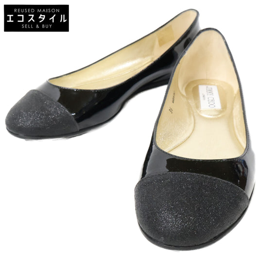 JIMMY CHOO ジミーチュウ 美品 GAZE FLAT パテント×グリッターフラットパンプス シューズ