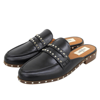 Valentino Garavani ヴァレンティノガラヴァーニ 新品同様 レザーソール ロックスタッズ フラット ミュール シューズ レディース 黒 36 シューズ 36