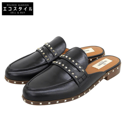 Valentino Garavani ヴァレンティノガラヴァーニ 新品同様 レザーソール ロックスタッズ フラット ミュール シューズ レディース 黒 36 シューズ 36