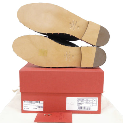 Valentino Garavani ヴァレンティノガラヴァーニ 新品同様 レザーソール ロックスタッズ フラット ミュール シューズ レディース 黒 36 シューズ 36