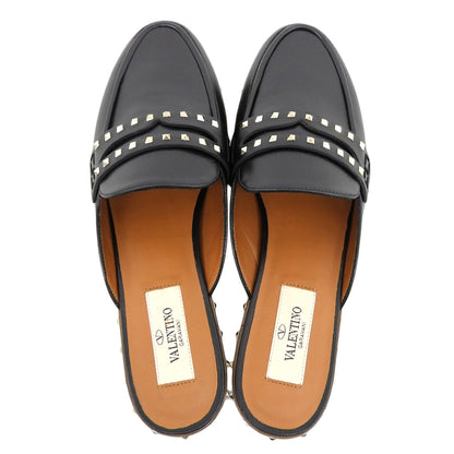 Valentino Garavani ヴァレンティノガラヴァーニ 新品同様 レザーソール ロックスタッズ フラット ミュール シューズ レディース 黒 36 シューズ 36