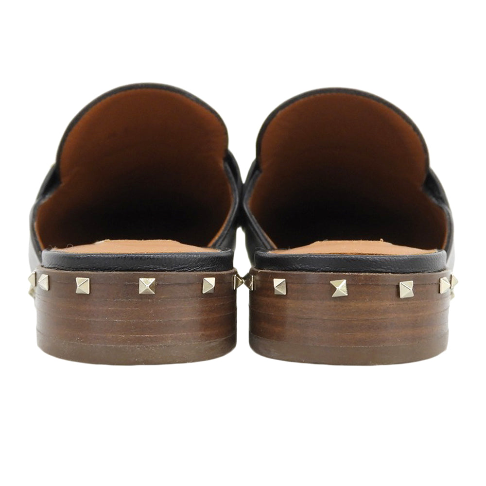 Valentino Garavani ヴァレンティノガラヴァーニ 新品同様 レザーソール ロックスタッズ フラット ミュール シューズ レディース 黒 36 シューズ 36