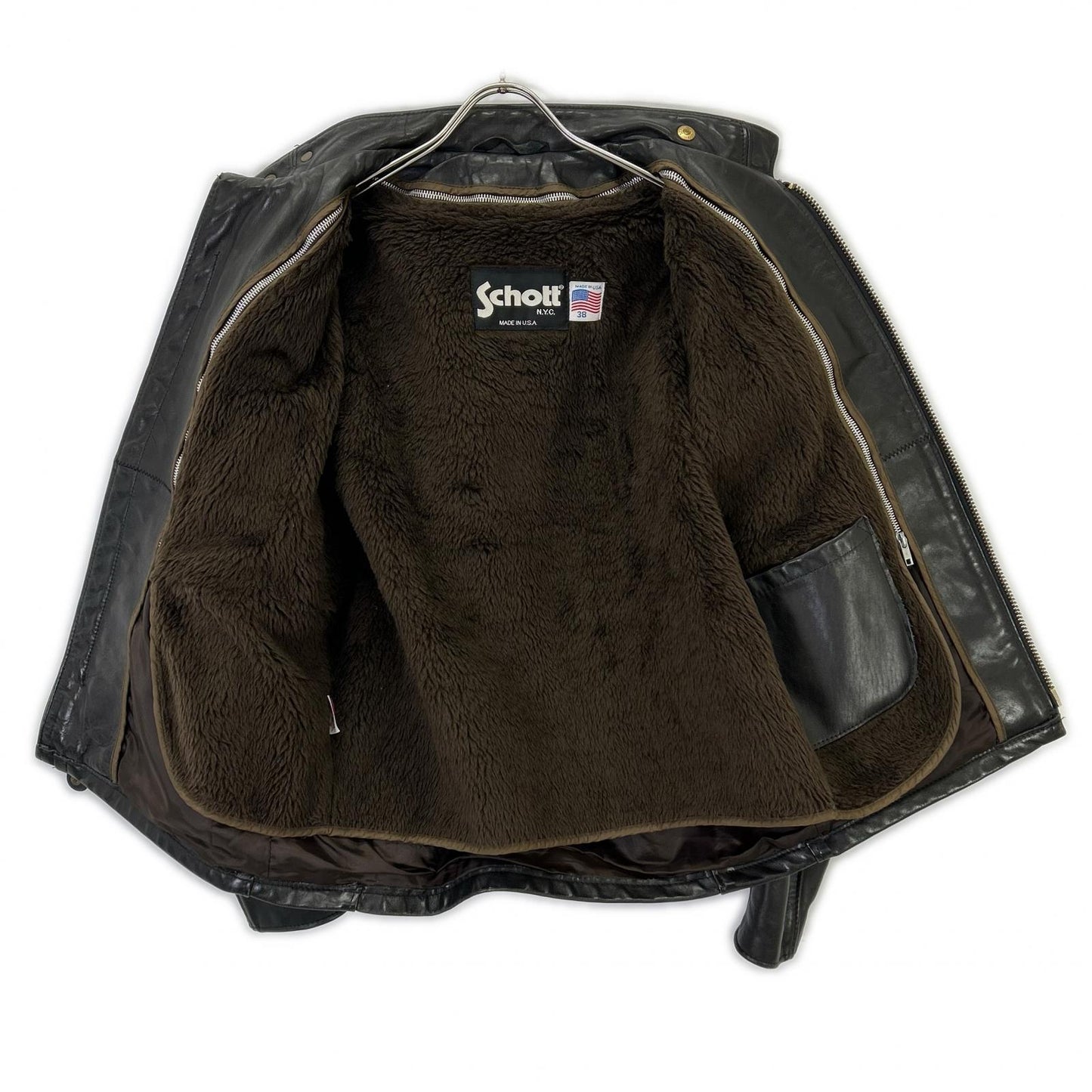 SCHOTT ショット ダークブラウン 641 ボアライナー付き シングルライダースジャケット ジャケット