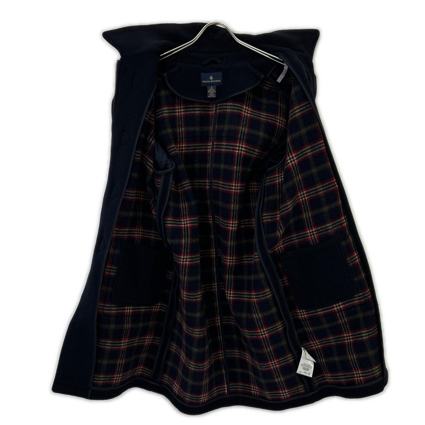 Brooks Brothers 100081190 Navy Wool Lined Check Duffle Coat S