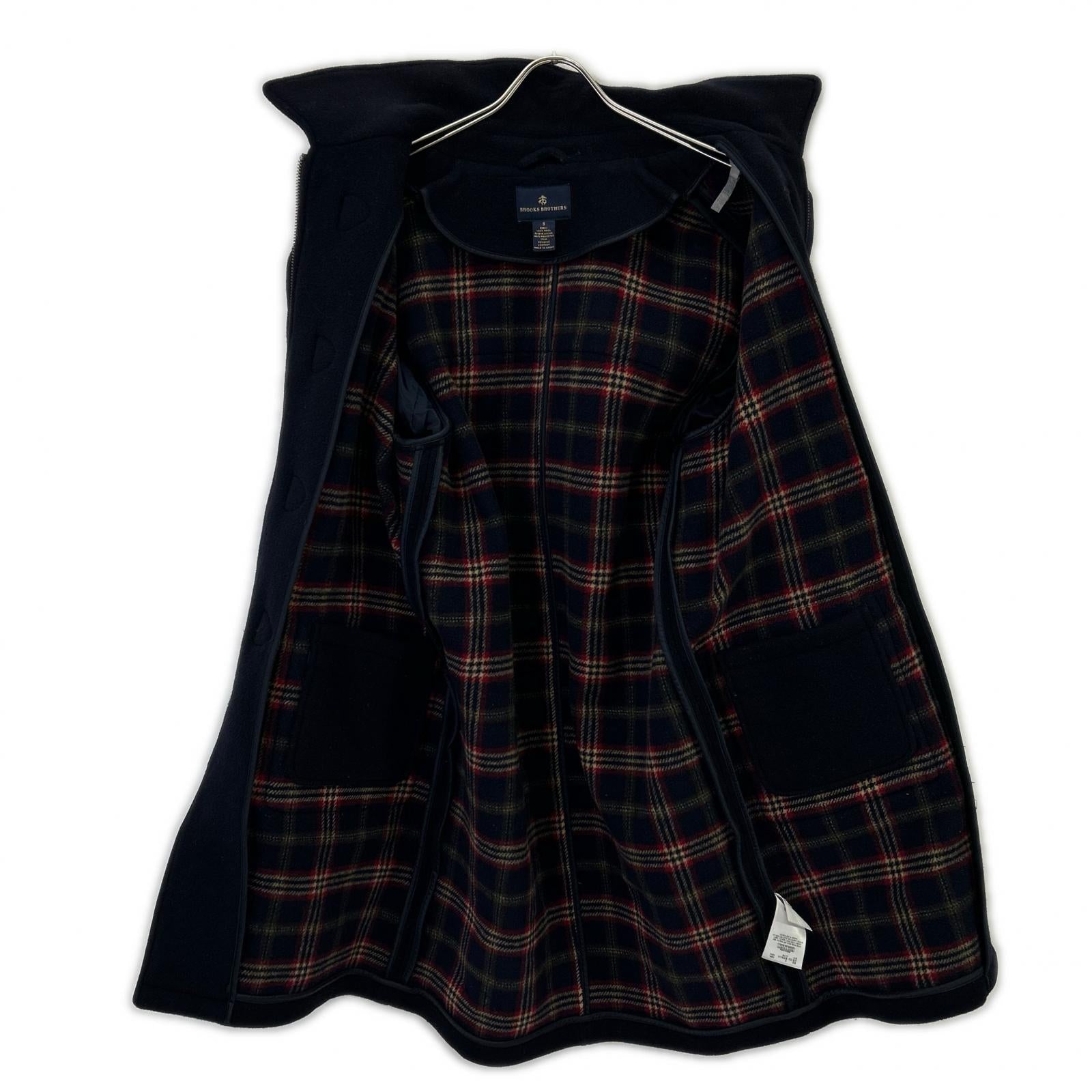 Brooks Brothers 100081190 Navy Wool Lined Check Duffle Coat S