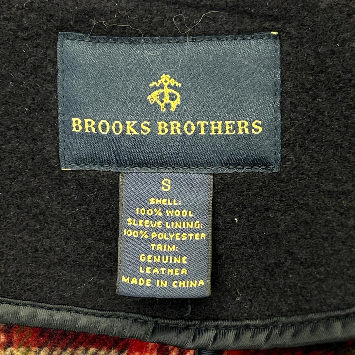 Brooks Brothers 100081190 Navy Wool Lined Check Duffle Coat S