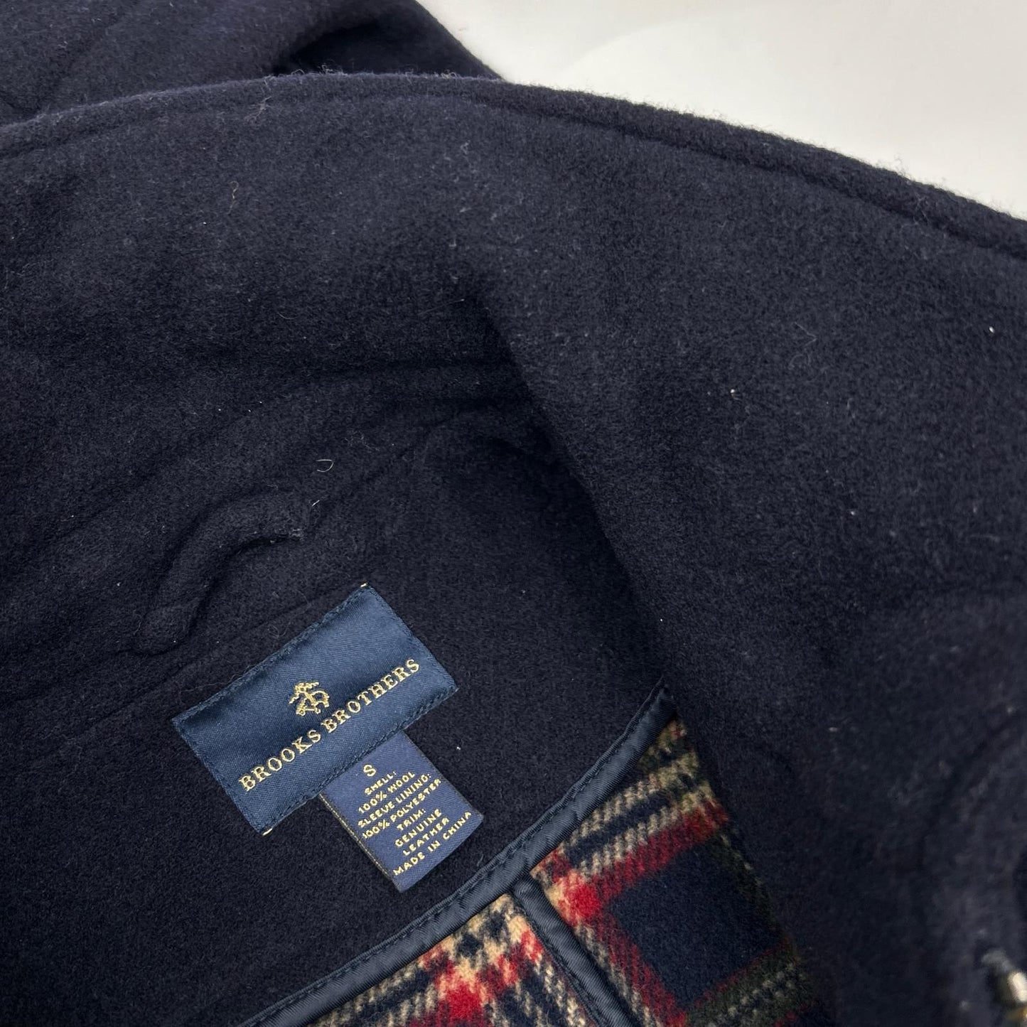 Brooks Brothers 100081190 Navy Wool Lined Check Duffle Coat S