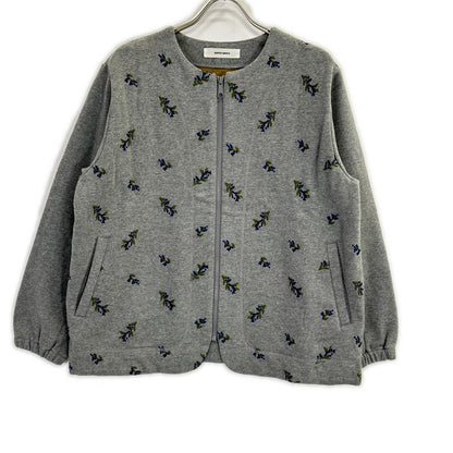 SUPER HAKKA スーパーハッカ グレー 花刺繍 スウェット地 ノーカラー ZIP ブルゾン ジャケット ジャケット