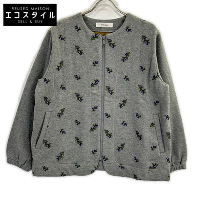 SUPER HAKKA Grey Floral Embroidery Sweatshirt Fabric Collarless Zip Blouson Jacket No size listed