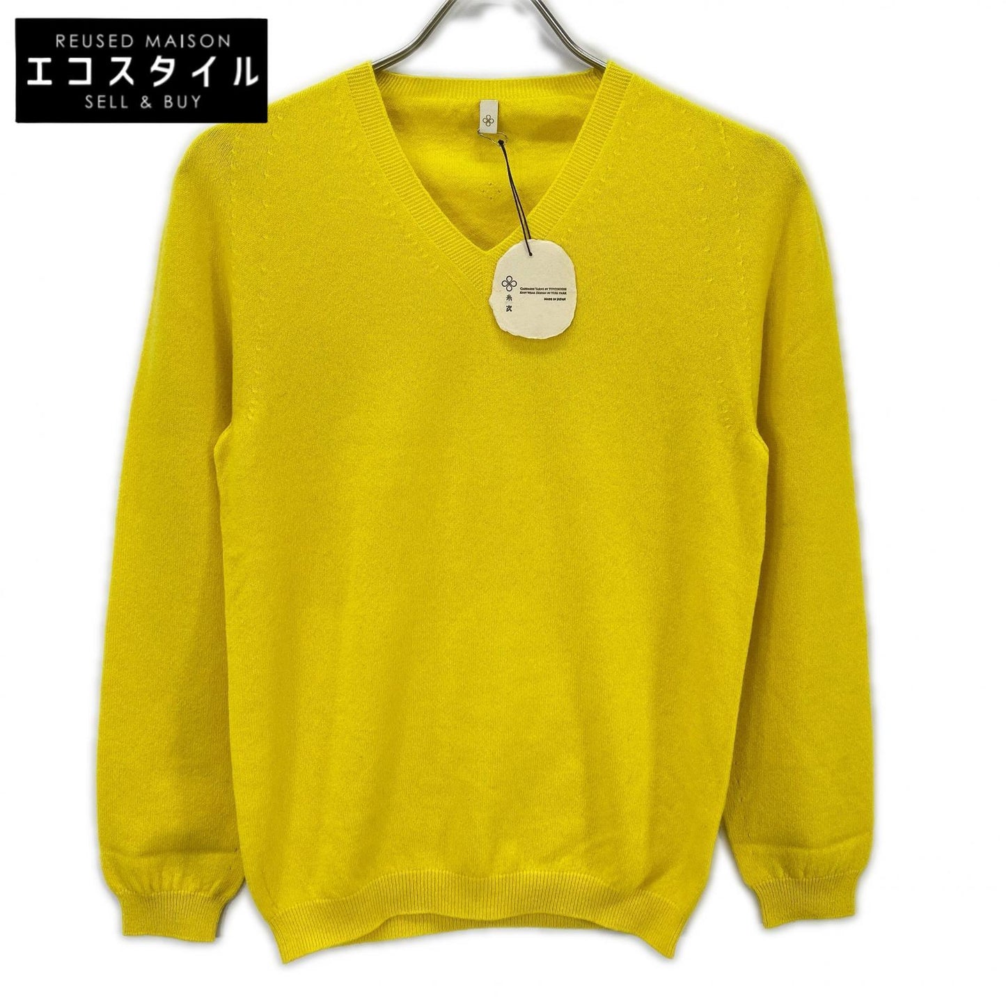 TOYOBOSHI Itoi KARIBA 09IT-EF0003 Yellow 100% Cashmere V-neck Knit Top