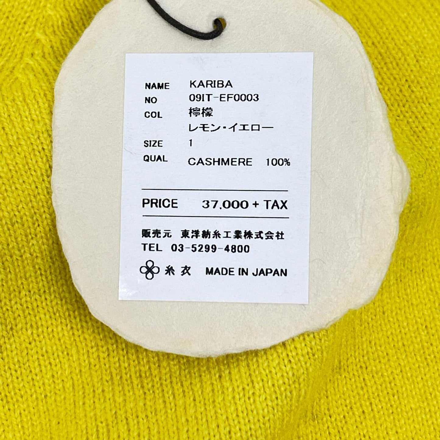 TOYOBOSHI Itoi KARIBA 09IT-EF0003 Yellow 100% Cashmere V-neck Knit Top