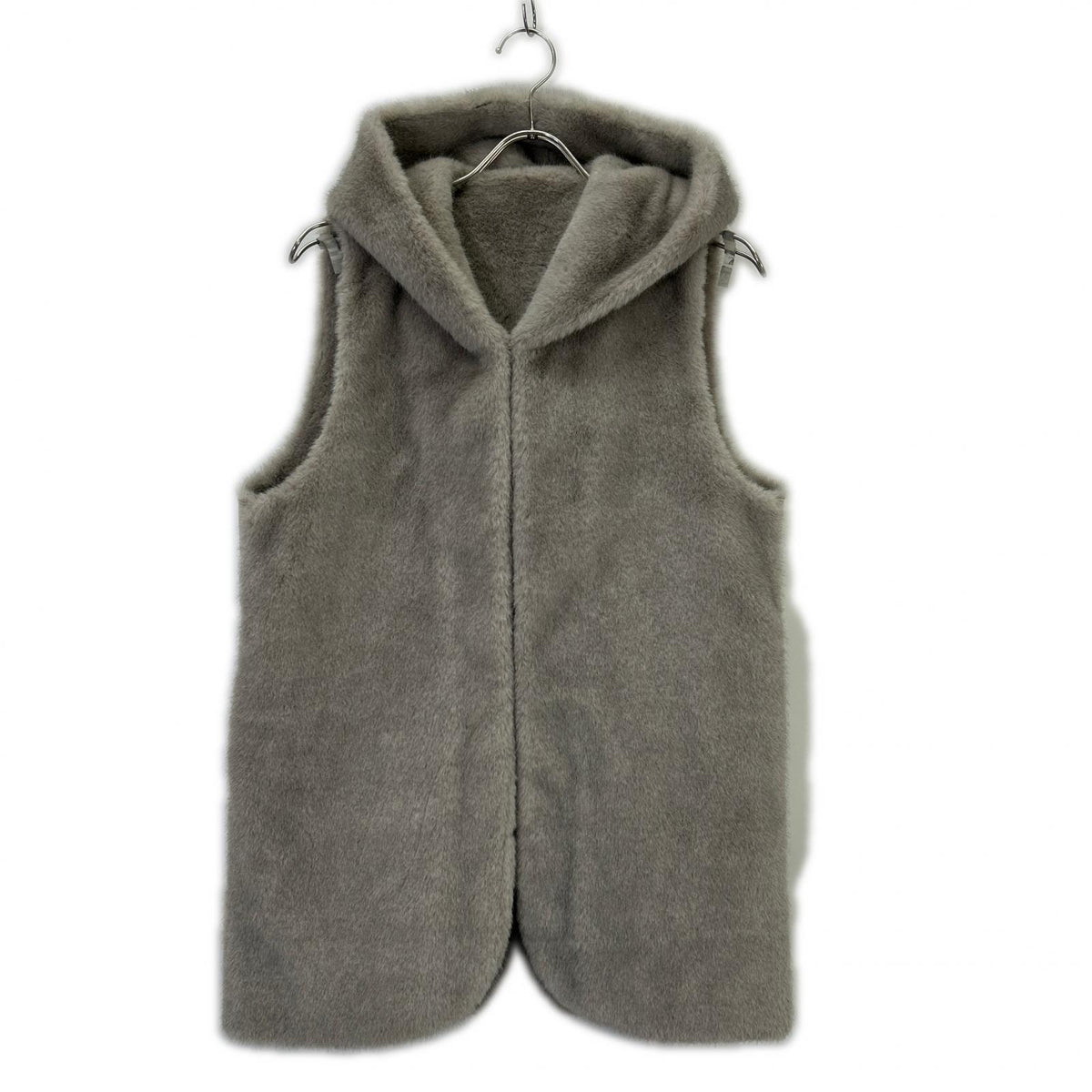 allureville Allureville Gray Faux Fur Hoodie Vest