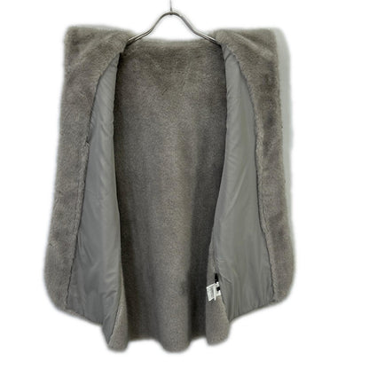 allureville Allureville Gray Faux Fur Hoodie Vest