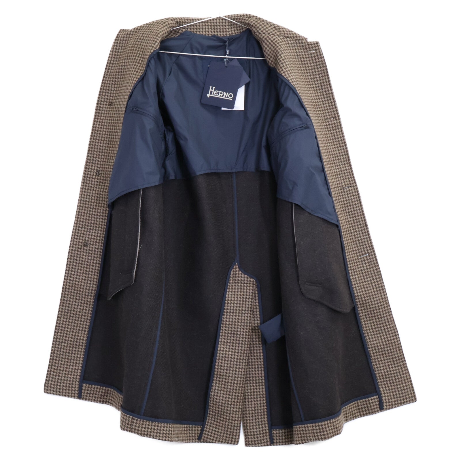 HERNO ヘルノ 新品同様 国内正規 25年製 CA000210U-33460-7780 ハウンドトゥース ステンカラー コート 46
