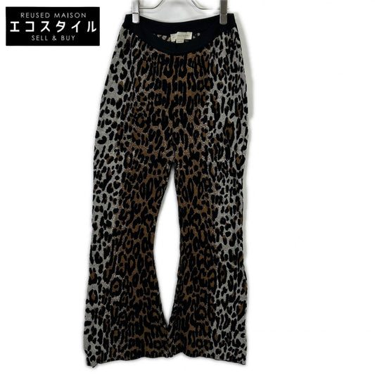 STELLA McCARTNEY 431515 Black x Brown Leopard Print Knit Semi-Flare Pants Bottoms