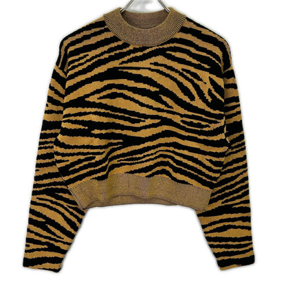 Proenza Schouler プロエンザスクーラー ブラック×マスタード レオパード柄 クロップド ニットトップス トップス