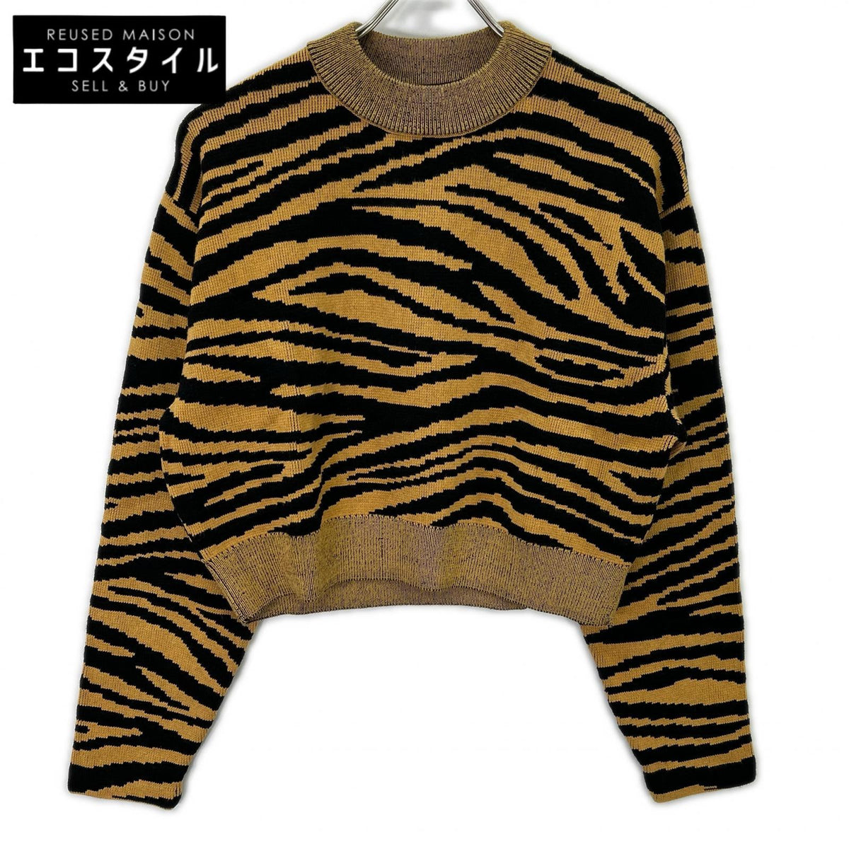 Proenza Schouler プロエンザスクーラー ブラック×マスタード レオパード柄 クロップド ニットトップス トップス