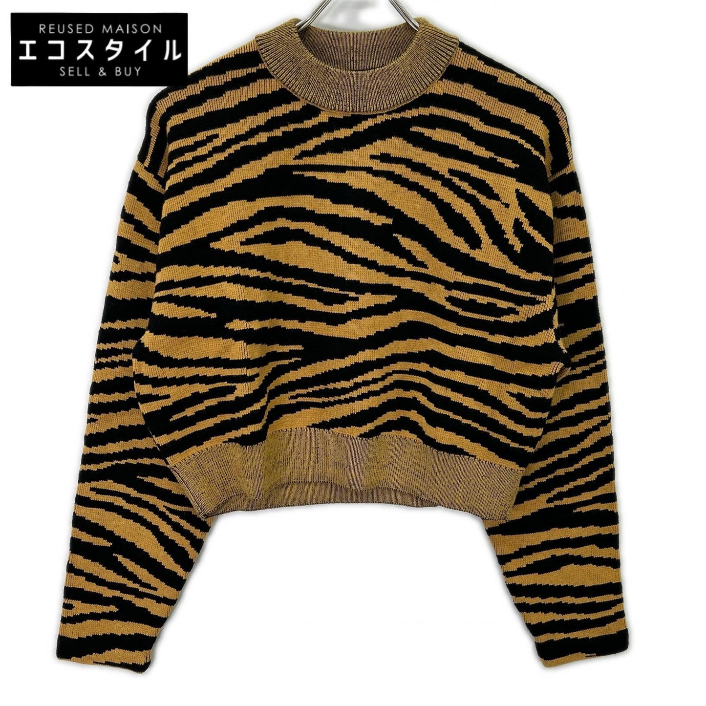 Proenza Schouler プロエンザスクーラー ブラック×マスタード レオパード柄 クロップド ニットトップス トップス