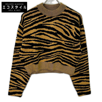 Proenza Schouler プロエンザスクーラー ブラック×マスタード レオパード柄 クロップド ニットトップス トップス