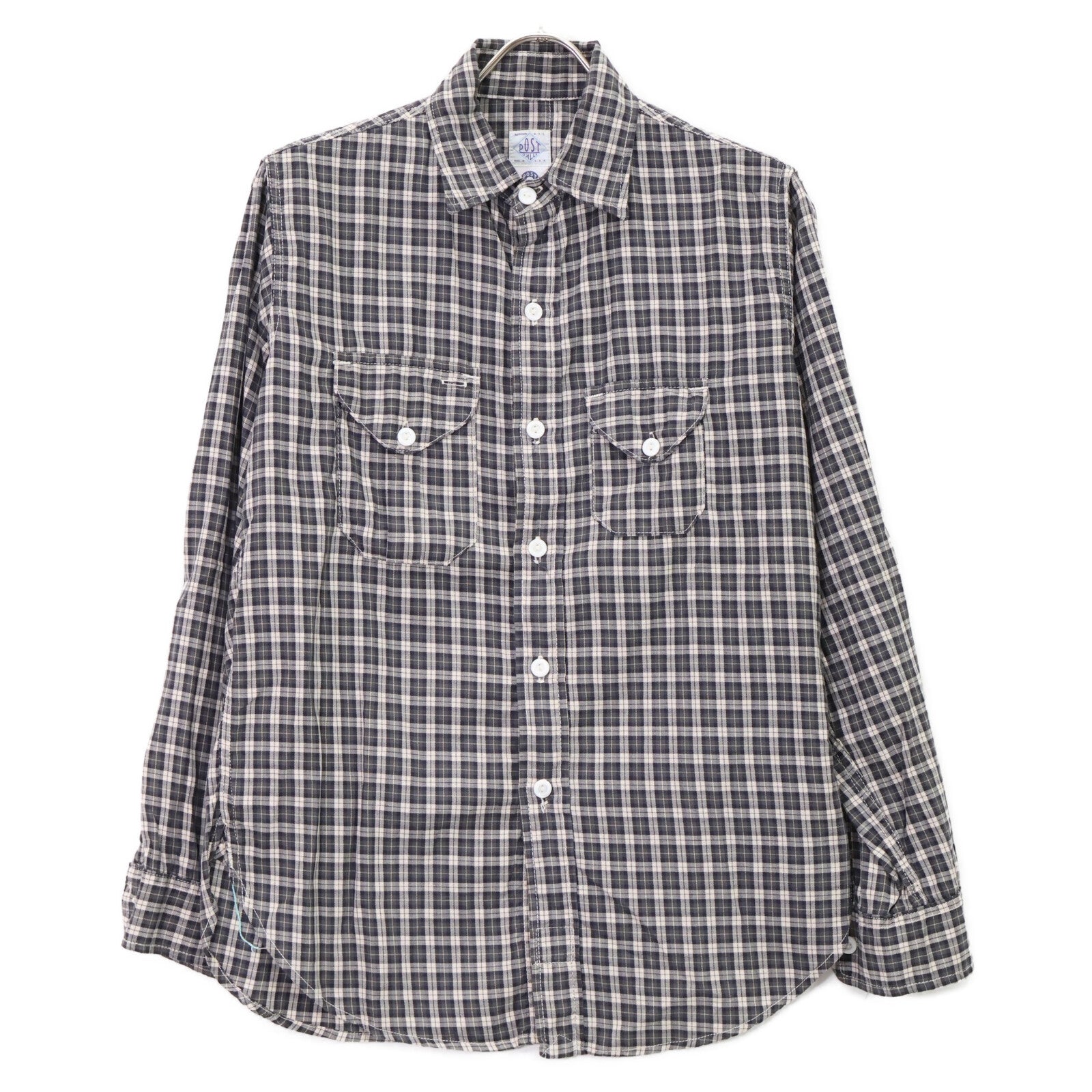 POST OVERALLS 后片整体 【美品】格纹 橡子型口袋 长袖衬衫 上衣
