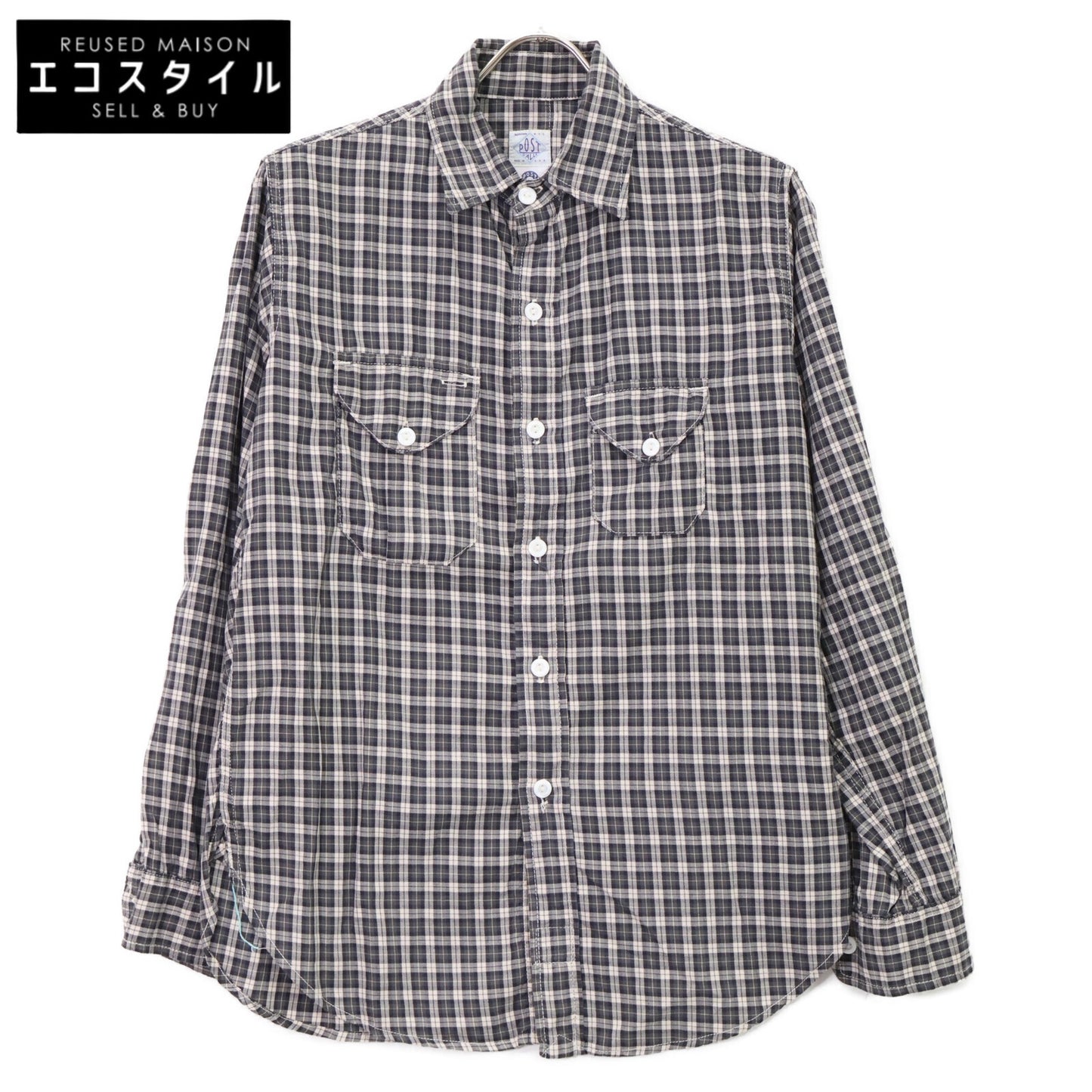 POST OVERALLS 后片整体 【美品】格纹 橡子型口袋 长袖衬衫 上衣